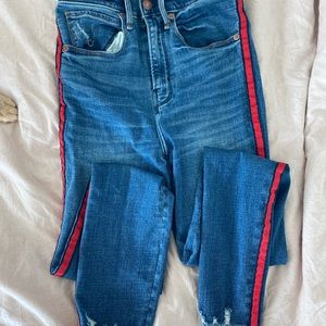 Red Striped Skinny Jeans